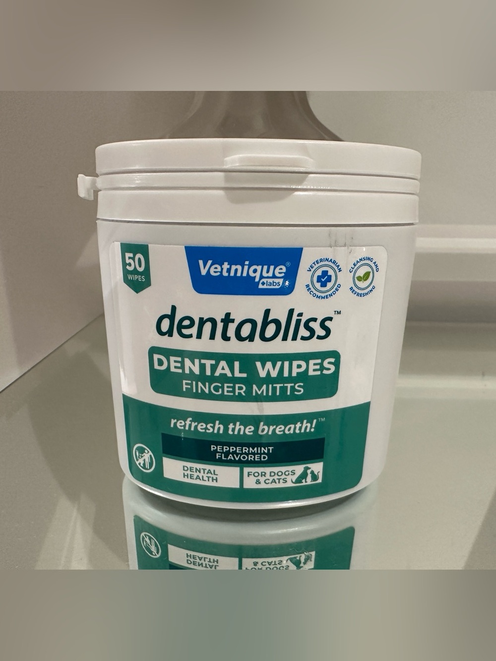 Vetnique Dentabliss Peppermint Dental Wipes Finger Mitts - For Dogs & Cats 50 Pc